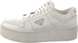 Prada Enameled Metal Triangle Leather Sneakers