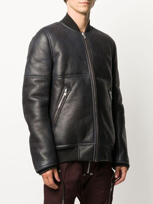 Rick Owens Ribbed-Trimmed Leather Jacket