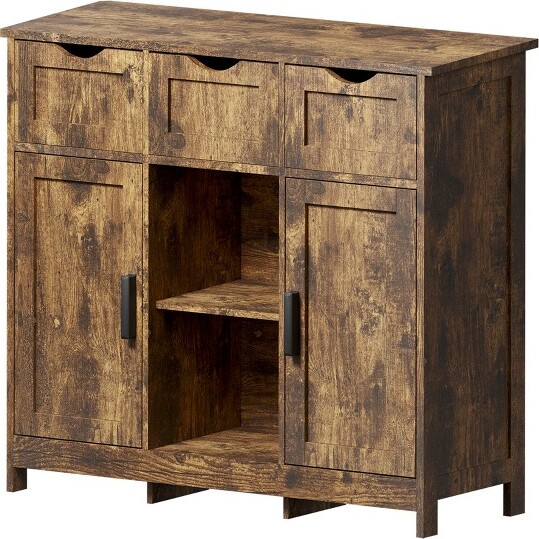 GulchesVintageWoodenFloorStorageCabinet-3Drawers2Doors&AdjustableShelvesMultifunctionalAccentCabinetforLivingRoomBedroom