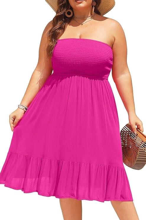 Plus Size Summer Dresses - Strapless Tube Top Sundress Casual Beach Swimsuit Cover Up Swimwear Boho Midi Dress 2025