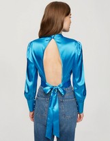 Thumbnail for your product : Miss Selfridge high neck open back blouse in blue