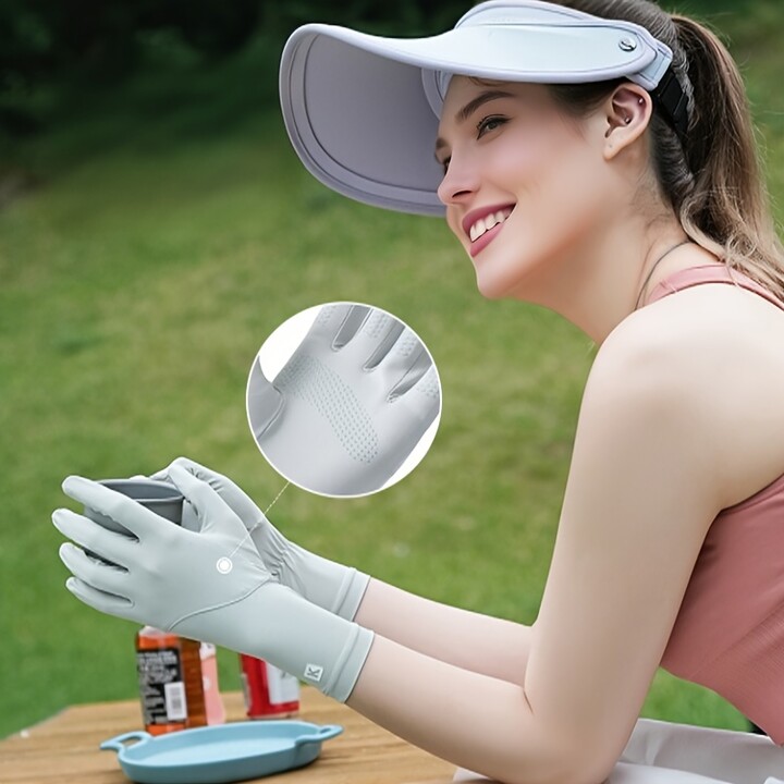 ZOCI Sunscreen gloves for women, ice silk, summer UV protection, outdoor thin design, cycling, driving, anti slip, palms for women