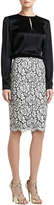Thumbnail for your product : St. John Graphic Lace Pencil Skirt with Scalloped Hem and Back Slit
