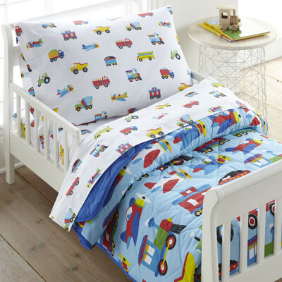 Wildkin Trains, Planes & Trucks 4 pc Cotton Bed in a Bag - Toddler