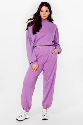 Nasty Gal Womens Hey Wash Out Cropped Sweatshirt and Jogger Set - Purple - 22