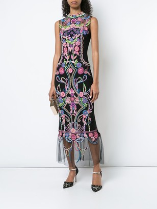 Marchesa Notte embroidered shift maxi dress