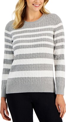 Karen Scott Women's Crewneck Tarrant Striped Sweater, Created for Macy's