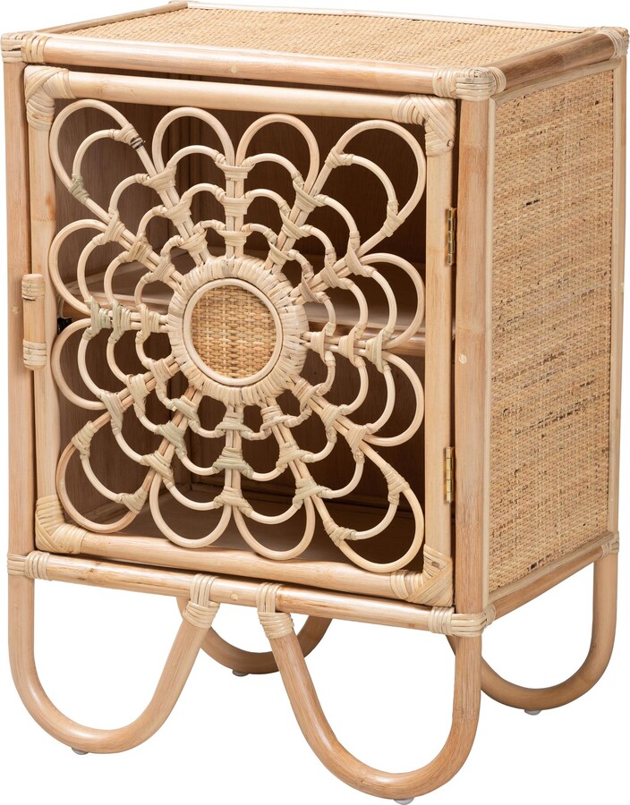 Acelin 19 3/4" Wide Natural Brown Rattan 1-Door Nightstand