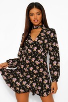 Thumbnail for your product : boohoo Floral High Neck Cut Out Skater Dress