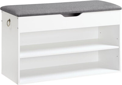 Shoe Storage Bench With Cushion, Entryway Bench With Lift Top Storage Box, 2-Tier Shoe Rack Bench, Adjustable Shelf, For Hallway, Bedroom, Cloakroom,
