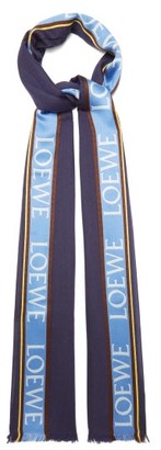 Loewe Logo-jacquard Silk-blend Faille Scarf - Blue