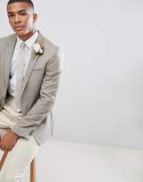 Thumbnail for your product : ASOS Design DESIGN wedding skinny blazer in wool mix putty check
