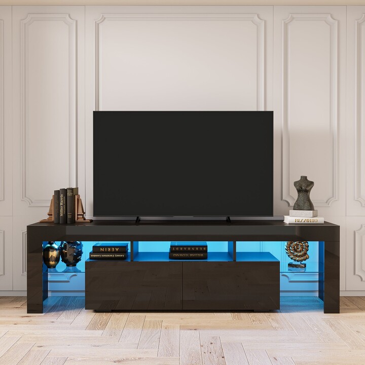 Modern gloss white TV Stand for 80 inch TV , 20 Colors LED TV Stand