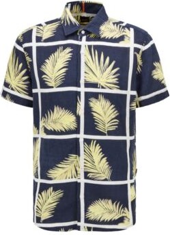 HUGO BOSS Regular-fit shirt in palm-print linen-blend canvas - ShopStyle