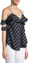 Thumbnail for your product : KENDALL + KYLIE Pinstripe Cold-Shoulder Ruffle Wrap Cami