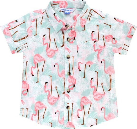 RuggedButts RuggedButtsKidsVibrantFlamingoShortSleeveButtonDownShirt-Multi-Color,7