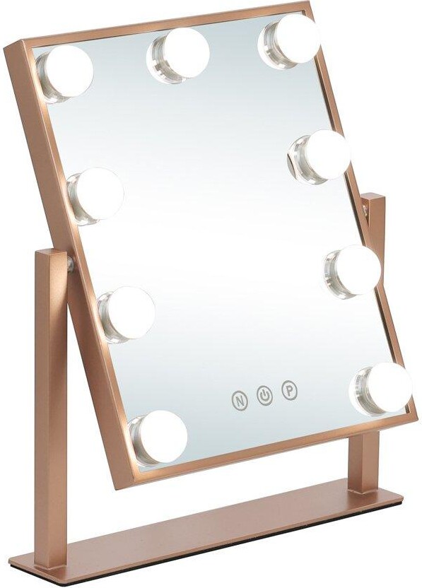 Living and Home Dimmable Square Gold Frame Hollywood Vanity Mirror with