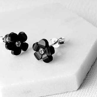 Grace & Valour Black Crystal Flower Sterling Silver Stud Earrings