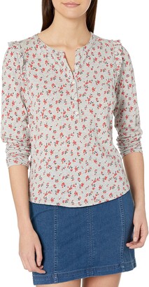 Lucky Brand Women's Long Sleeve Floral Print Ruffle Henley Shirt