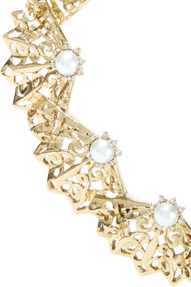 Oscar de la Renta Gold-plated, Swarovski crystal and faux pearl necklace