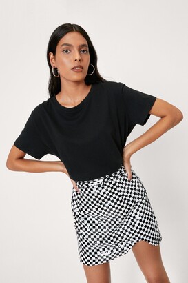 Nasty Gal Womens Checkerboard Design Sequin Mini Skirt - Mono - 14