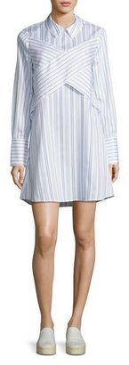 BCBGMAXAZRIA Azriel Striped Shirtdress, White/Blue
