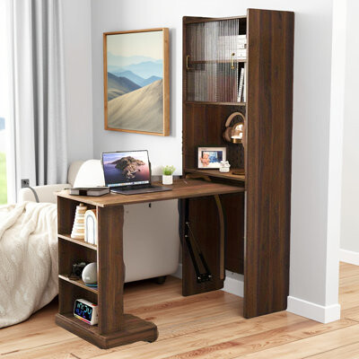 Latitude Run Folding Desk With Storage & Pegboard - Space-saving Foldable Computer Desk For Small Spaces, Home Office, Bedroom, Dorm, Or Apartment