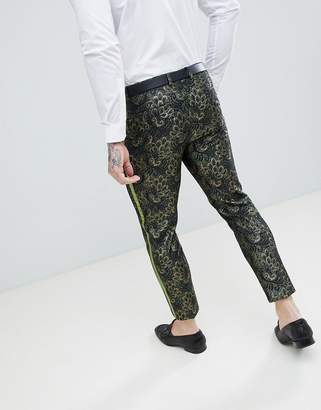 ASOS Edition EDITION skinny crop suit pants in green jacquard