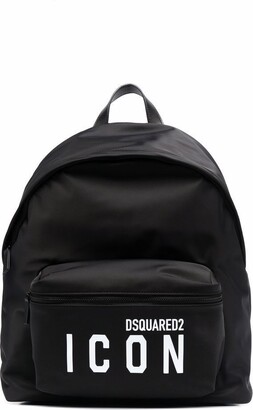 DSQUARED2 Black Icon Logo Print Backpack