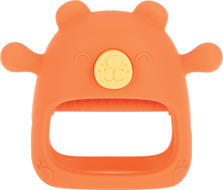Nuby Wrist Grip Silicone Teething Mitten for Babies, Coral Bear