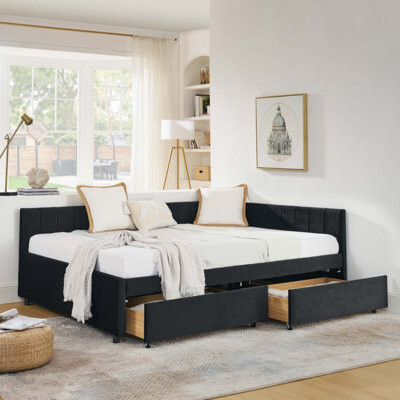 Latitude Run Full Size Upholstered Tufted Bed Frame With Two Drawers