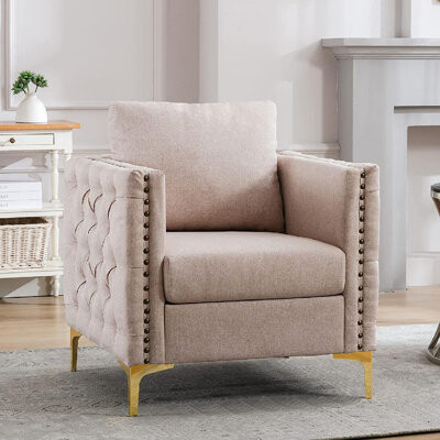 Everly Quinn Tufted Upholstered King Louis Back Arm Chair in Tan - ShopStyle