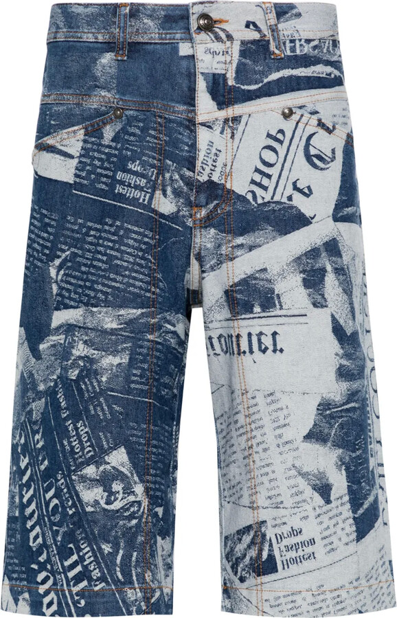Versace Jeans Couture Newspaper-Print Denim Shorts