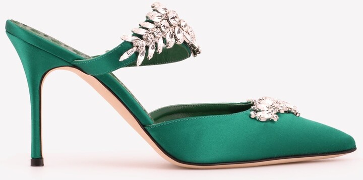 Manolo Blahnik Lurum 90 Satin Crystal-Embellished Mules