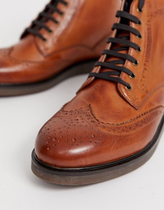 H By Hudson Calverston brogue boots in tan leather