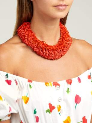 Vanda Jacintho - Shower Bead Embellished Necklace - Womens - Orange