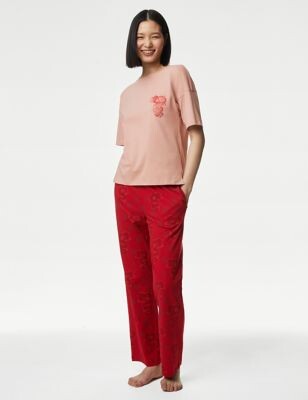 M&S Collection Fleece Heart Print Pyjama Set - ShopStyle