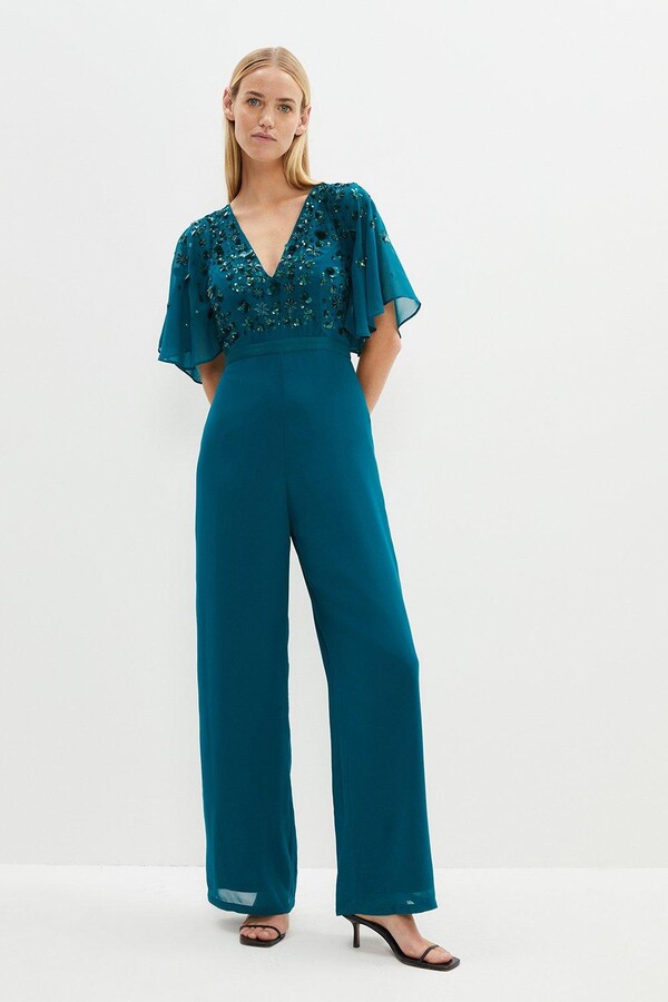 Jumpsuit With Beaded Cape Sleeve - ShopStyle