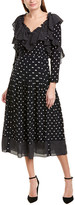 Thumbnail for your product : Rebecca Taylor Dot Ruffle Silk Midi Dress