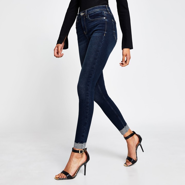River Island Womens Dark Blue mid rise skinny jeans - ShopStyle