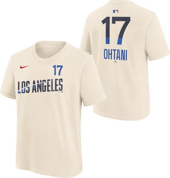 Nike Kids' Los Angeles Dodgers Shohei Ohtani #17 City Connect Name & Number T-Shirt Large Natural