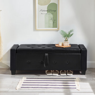 Latitude Run Storage Faux Leather OttomanBench Bedroom Bench With Safety Close Hinge Extra Long Ottoman With Storage For Living Room Entryway Hallway Foot Res
