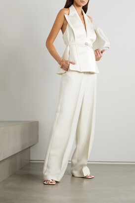 Fendi Belted Satin-trimmed Wool And Silk-blend Crepe Halterneck Vest - White