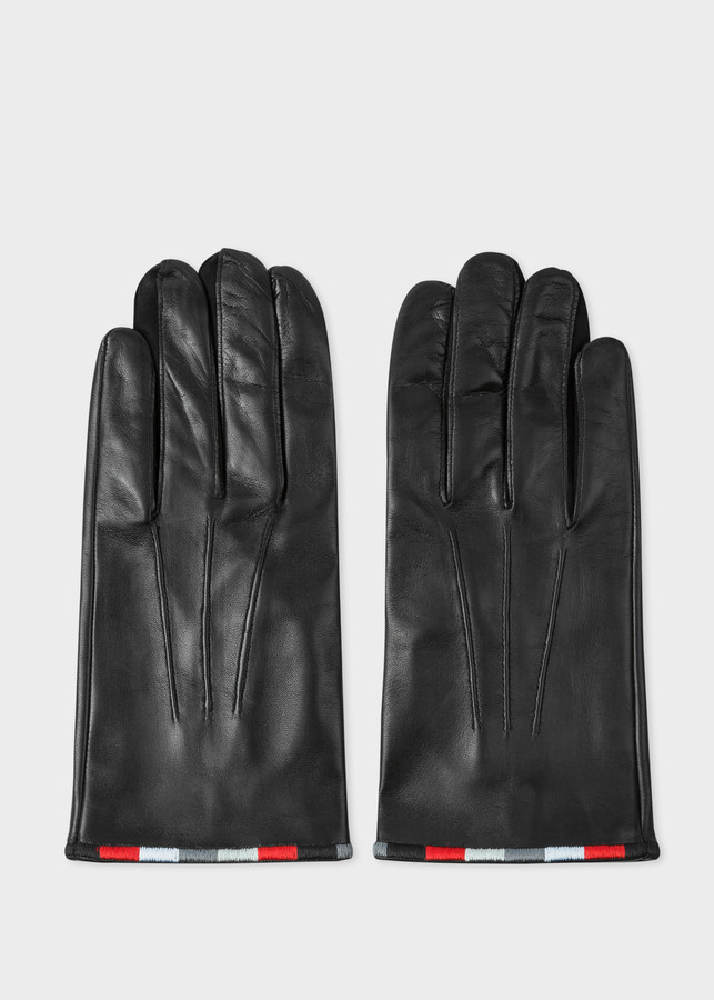 Paul Smith Men S Dark Brown Leather Gloves With Artist Stripe Cuff Detail Shopstyle