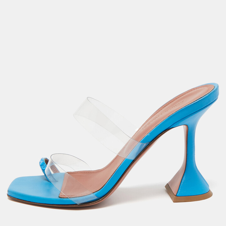 Amina Muaddi Blue PVC Sami Slide Sandals Size 36