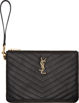 Thumbnail for your product : Saint Laurent Black Quilted Leather Monogrammed Wristlet Pouch