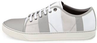 Lanvin Men's Striped Leather Low-Top Sneaker, White/Gray