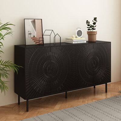 Ebern Designs Modern Black Wood Sideboard Buffet Accent Bedroom Media Hallway Curio Kitchen Hutch Storage Cabinet For Dining RoomLiving RoomKitchen(Black)