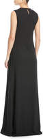 Thumbnail for your product : Oscar de la Renta Jewel-Neck Sleeveless Gathered Column Evening Gown w/ Crystal-Brooch