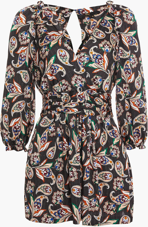 Maje Wrap-effect printed satin playsuit